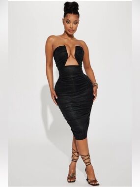 Fashion Nova Black Strapless Cutout Midi Dress